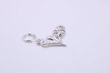 Witch on Broom Stick Charm, Traditional Charm, Made from Solid 925 Grade Sterling Silver, Complete with Attachment Link