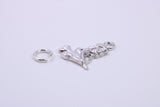 Witch on Broom Stick Charm, Traditional Charm, Made from Solid 925 Grade Sterling Silver, Complete with Attachment Link