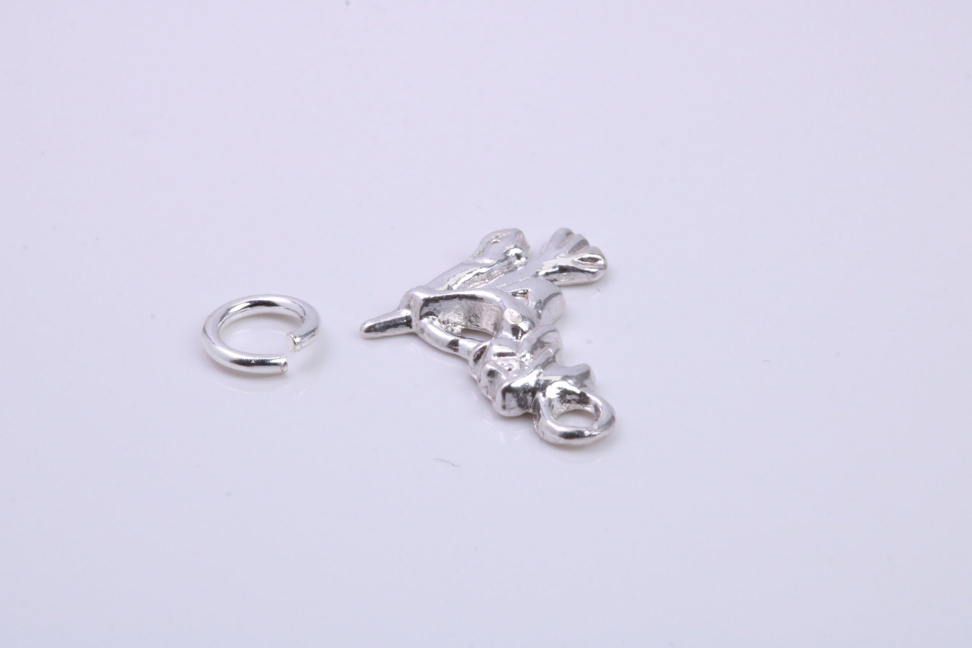 Witch on Broom Stick Charm, Traditional Charm, Made from Solid 925 Grade Sterling Silver, Complete with Attachment Link