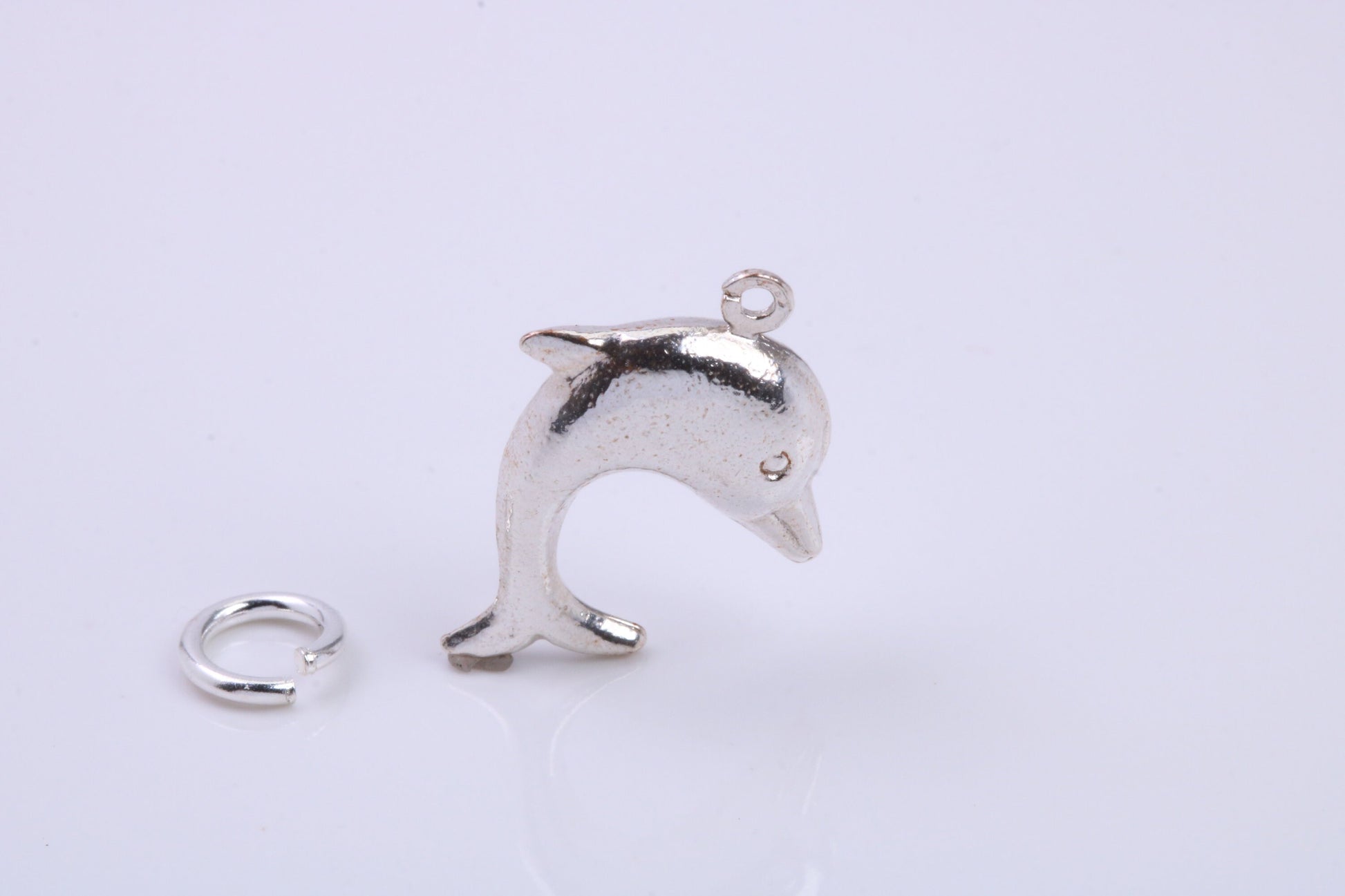 Dolphin Charm, Traditional Charm, Made from Solid 925 Grade Sterling Silver, Complete with Attachment Link