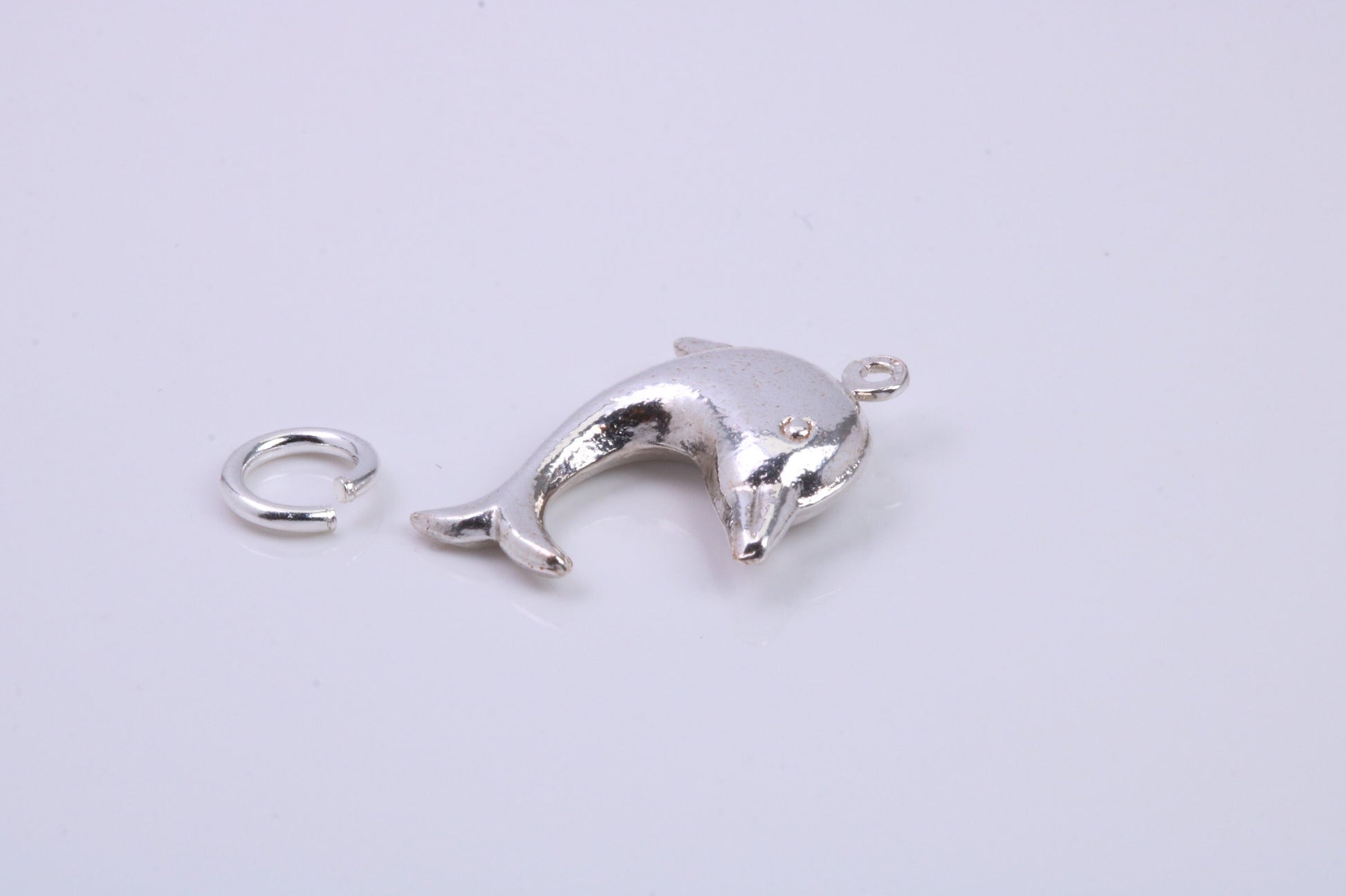 Dolphin Charm, Traditional Charm, Made from Solid 925 Grade Sterling Silver, Complete with Attachment Link