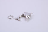 Dolphin Charm, Traditional Charm, Made from Solid 925 Grade Sterling Silver, Complete with Attachment Link