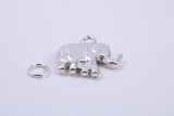 African Elephant Charm, Traditional Charm, Made from Solid 925 Grade Sterling Silver, Complete with Attachment Link