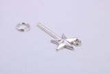 Princess Magic Wand Charm, Traditional Charm, Made from Solid 925 Grade Sterling Silver, Complete with Attachment Link