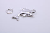 Dolphin Charm, Traditional Charm, Made from Solid 925 Grade Sterling Silver, Complete with Attachment Link
