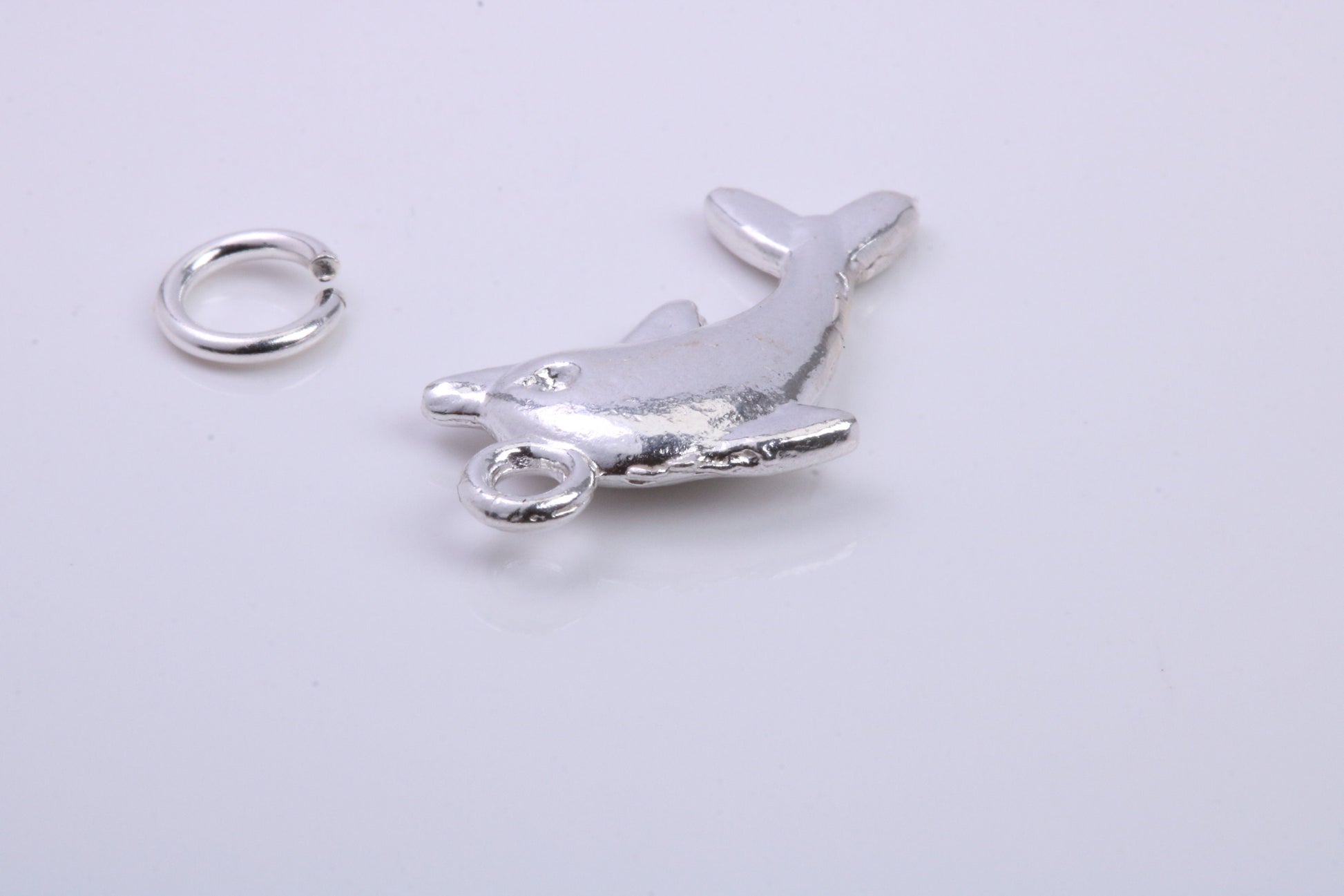 Dolphin Charm, Traditional Charm, Made from Solid 925 Grade Sterling Silver, Complete with Attachment Link