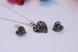 Love Hearts Cubic Zirconia set Necklace and Earrings, Made from solid Sterling Silver