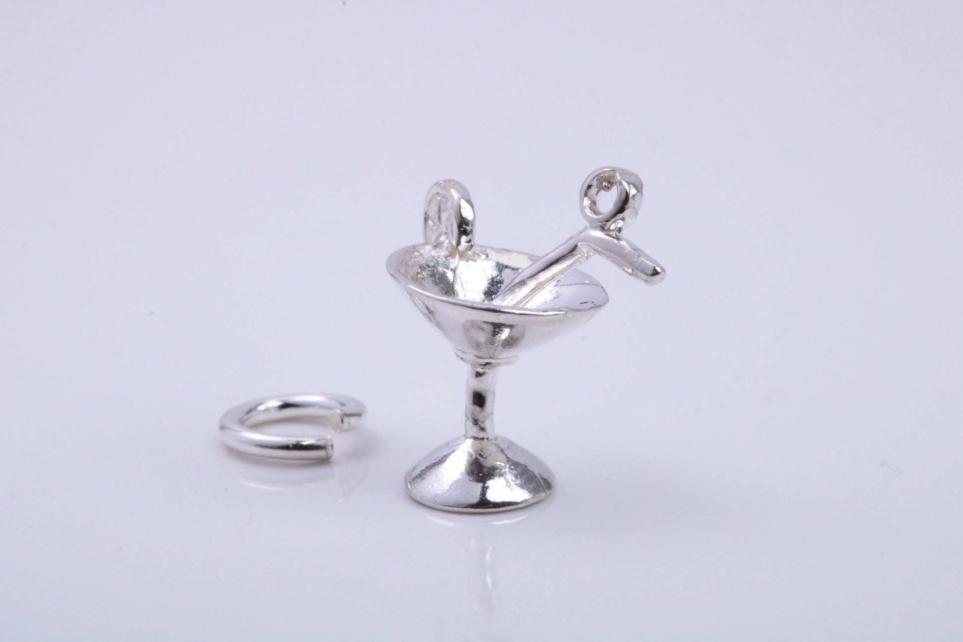 Cocktail Glass Charm, Traditional Charm, Made from Solid 925 Grade Sterling Silver, Complete with Attachment Link
