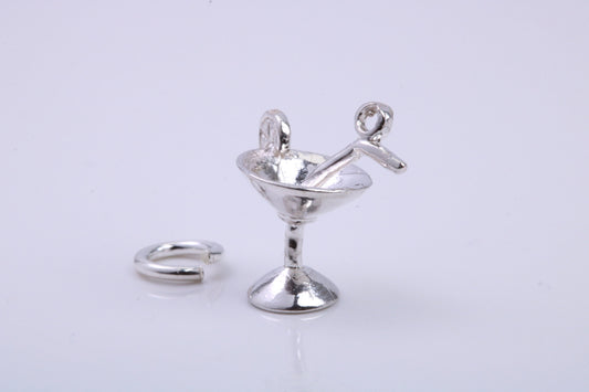 Cocktail Glass Charm, Traditional Charm, Made from Solid 925 Grade Sterling Silver, Complete with Attachment Link