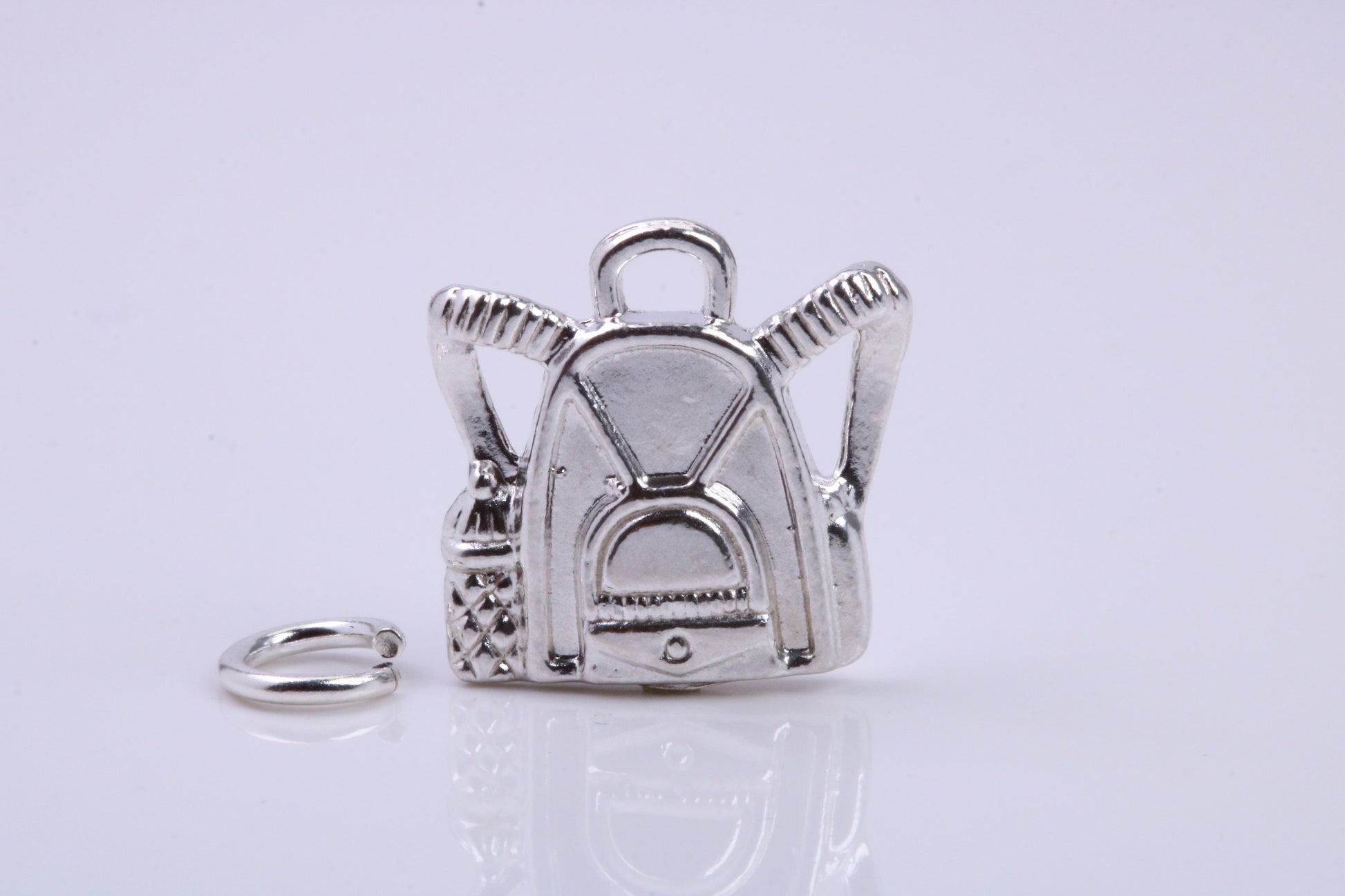 Back Pack Charm, Traditional Charm, Made from Solid 925 Grade Sterling Silver, Complete with Attachment Link