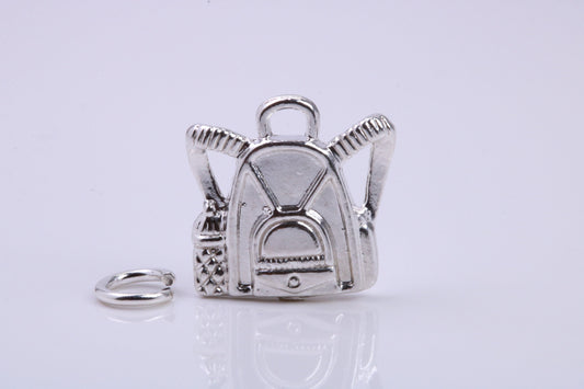 Back Pack Charm, Traditional Charm, Made from Solid 925 Grade Sterling Silver, Complete with Attachment Link