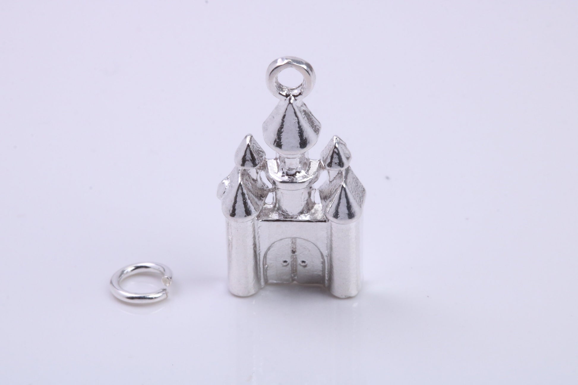 Princess Castle Charm, Traditional Charm, Made from Solid 925 Grade Sterling Silver, Complete with Attachment Link