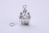 Princess Castle Charm, Traditional Charm, Made from Solid 925 Grade Sterling Silver, Complete with Attachment Link
