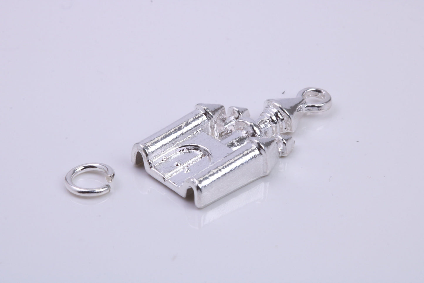 Princess Castle Charm, Traditional Charm, Made from Solid 925 Grade Sterling Silver, Complete with Attachment Link
