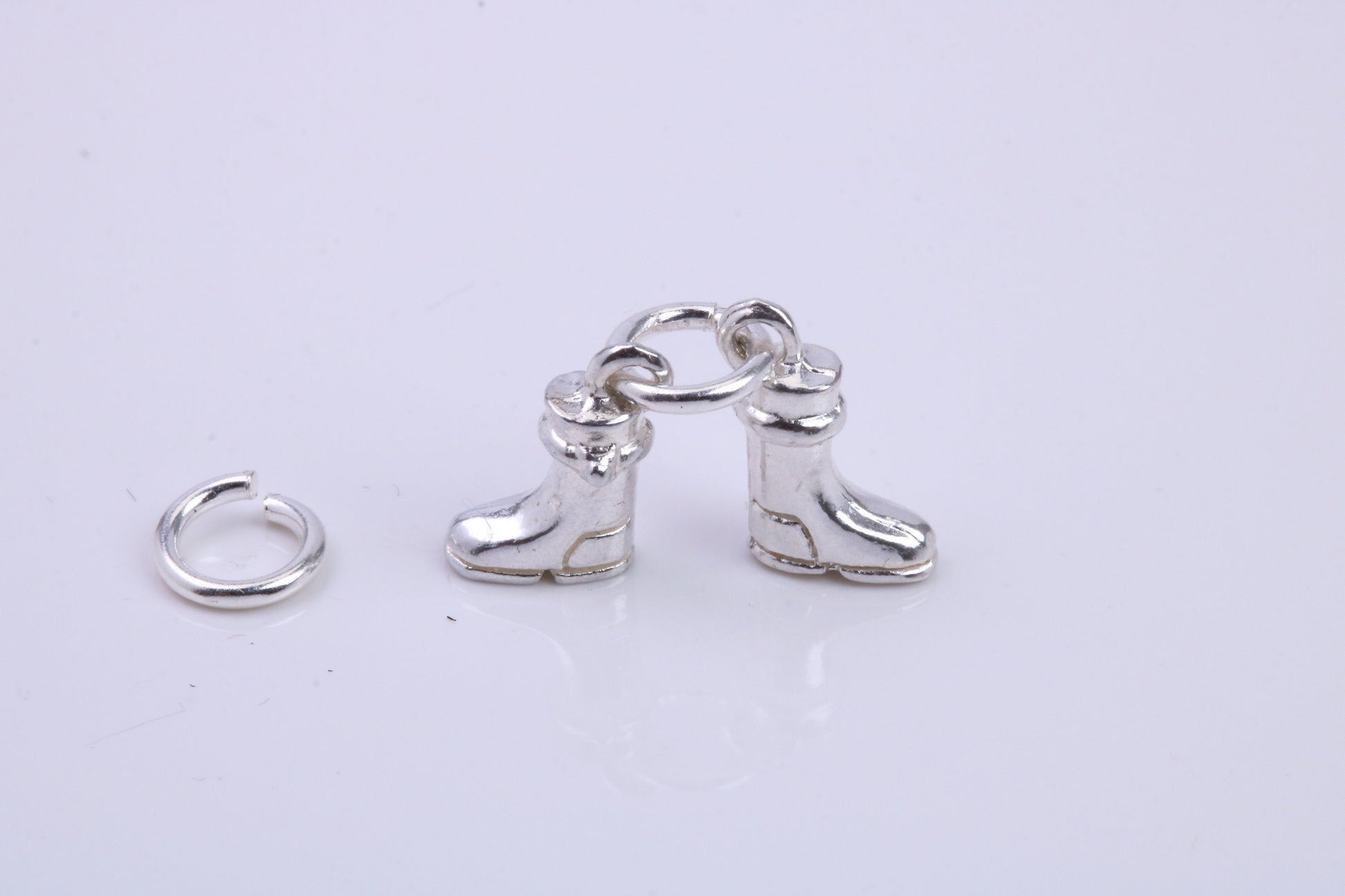 Pair of Wellington Boots Charm, Traditional Charm, Made from Solid 925 Grade Sterling Silver, Complete with Attachment Link