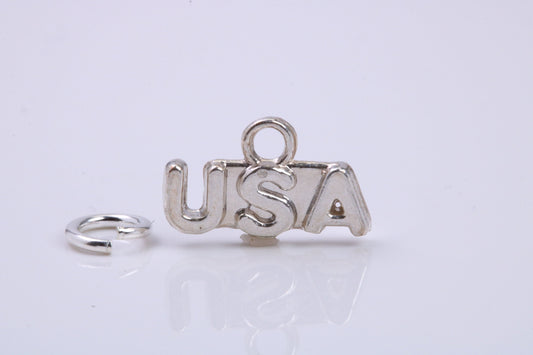 USA Charm, Traditional Charm, Made from Solid 925 Grade Sterling Silver, Complete with Attachment Link