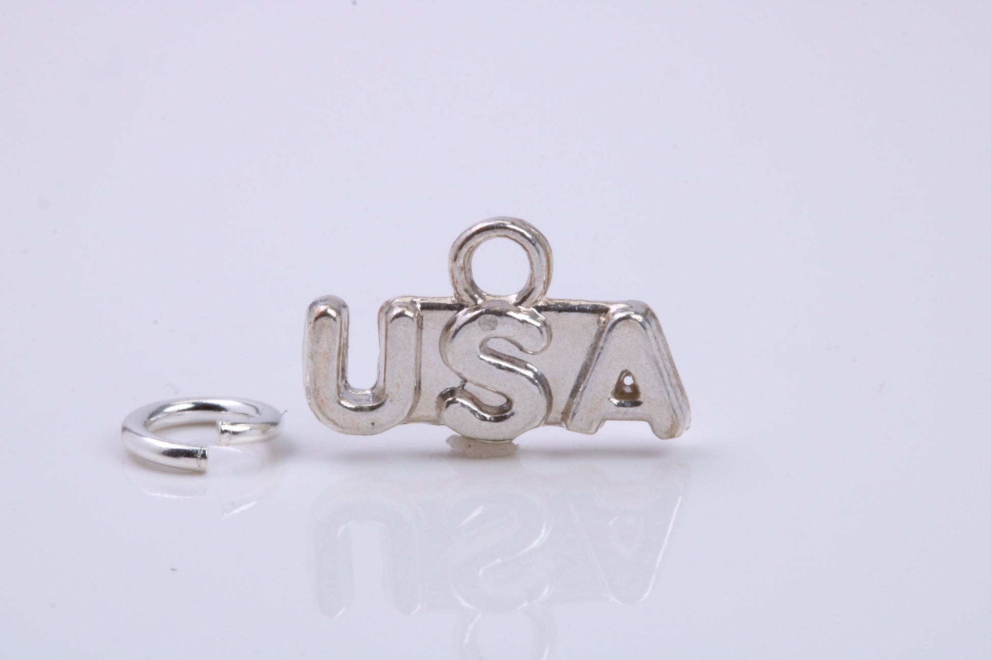 USA Charm, Traditional Charm, Made from Solid 925 Grade Sterling Silver, Complete with Attachment Link