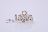USA Charm, Traditional Charm, Made from Solid 925 Grade Sterling Silver, Complete with Attachment Link