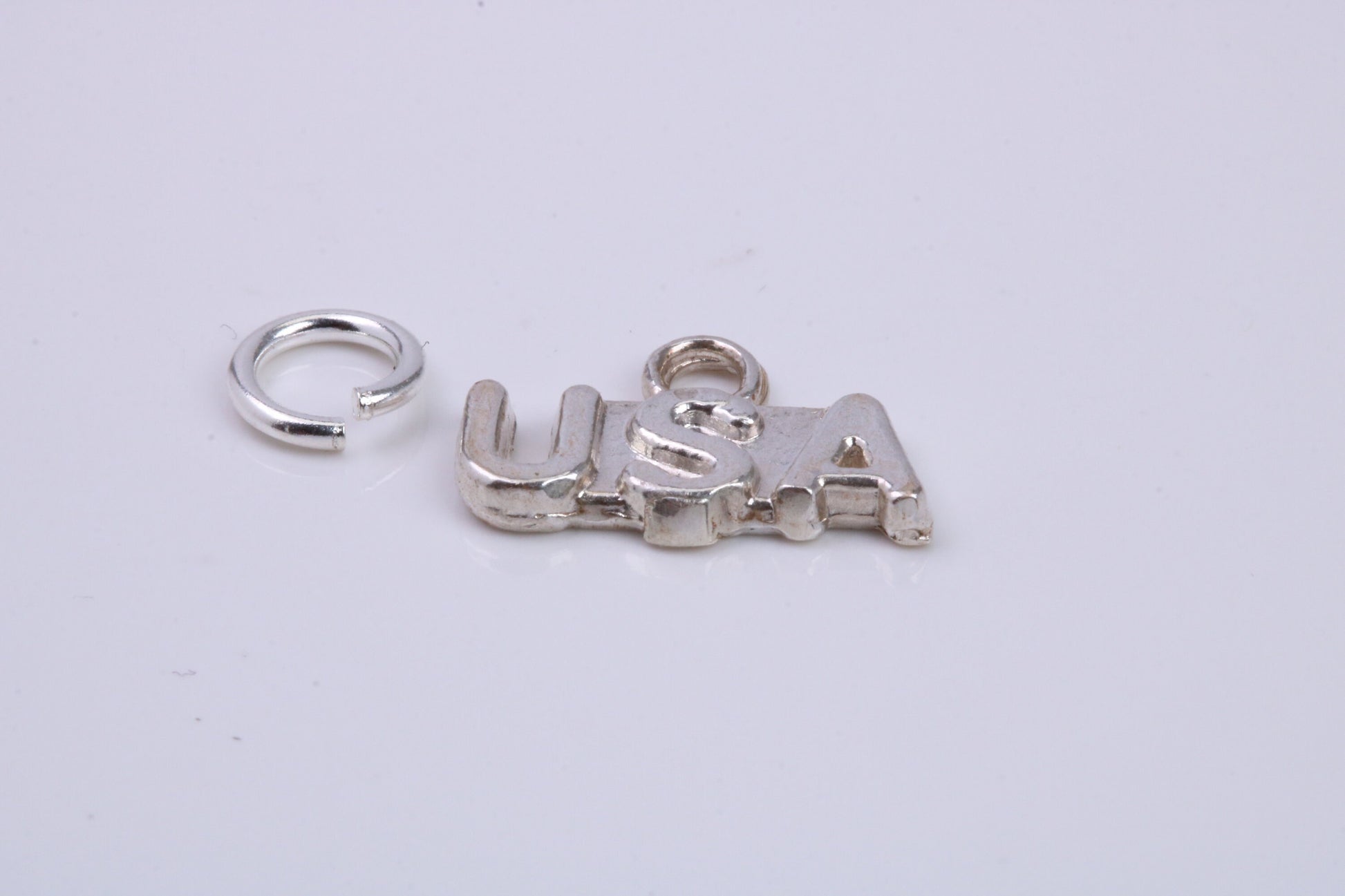 USA Charm, Traditional Charm, Made from Solid 925 Grade Sterling Silver, Complete with Attachment Link
