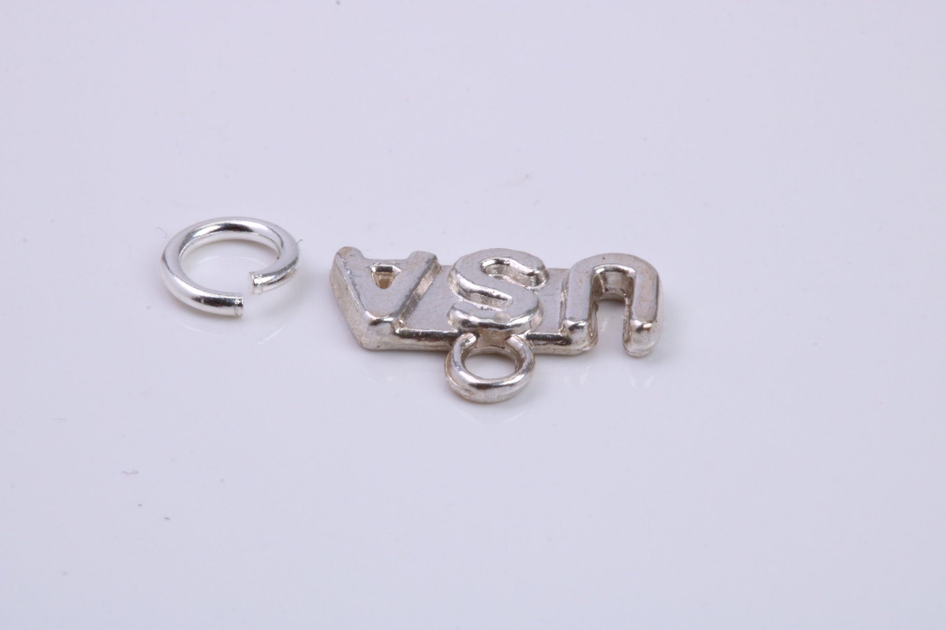 USA Charm, Traditional Charm, Made from Solid 925 Grade Sterling Silver, Complete with Attachment Link