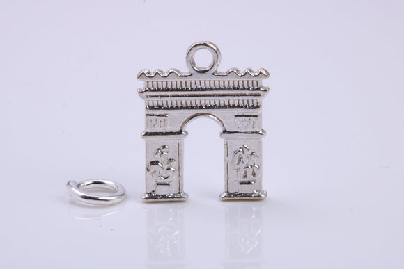 Arc De Triomphe Charm, Traditional Charm, Made from Solid 925 Grade Sterling Silver, Complete with Attachment Link
