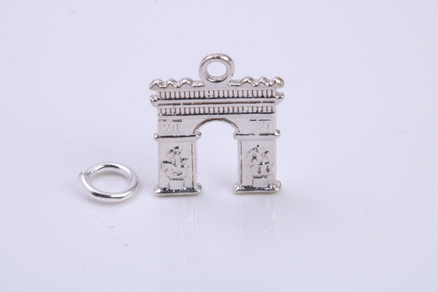 Arc De Triomphe Charm, Traditional Charm, Made from Solid 925 Grade Sterling Silver, Complete with Attachment Link