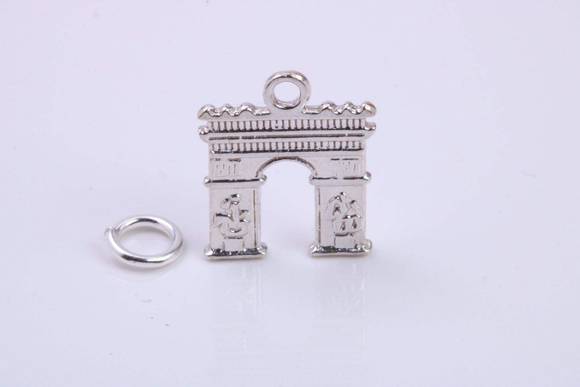 Arc De Triomphe Charm, Traditional Charm, Made from Solid 925 Grade Sterling Silver, Complete with Attachment Link