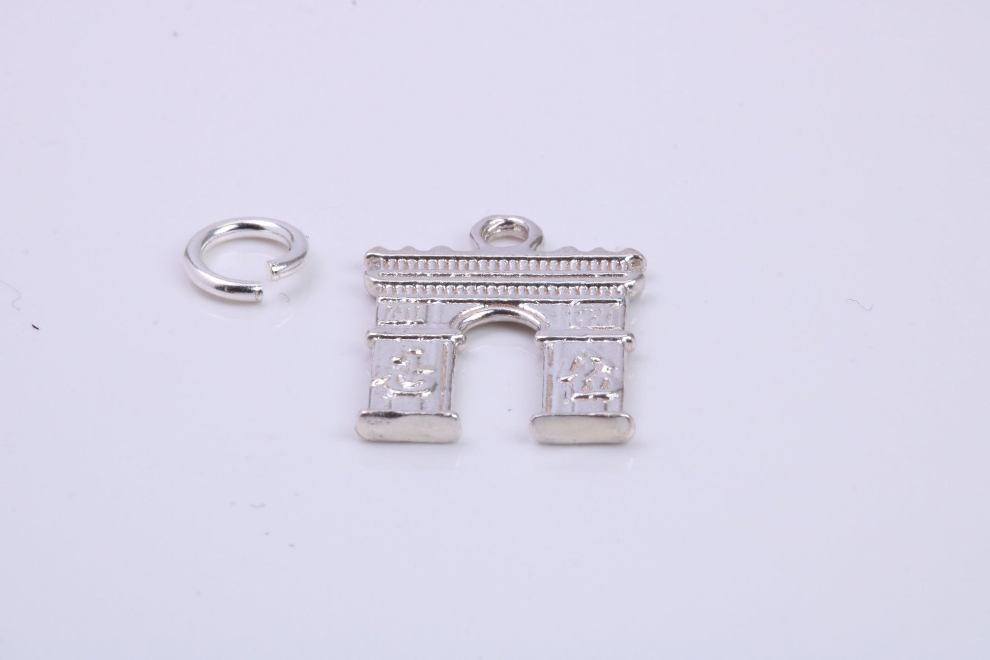 Arc De Triomphe Charm, Traditional Charm, Made from Solid 925 Grade Sterling Silver, Complete with Attachment Link
