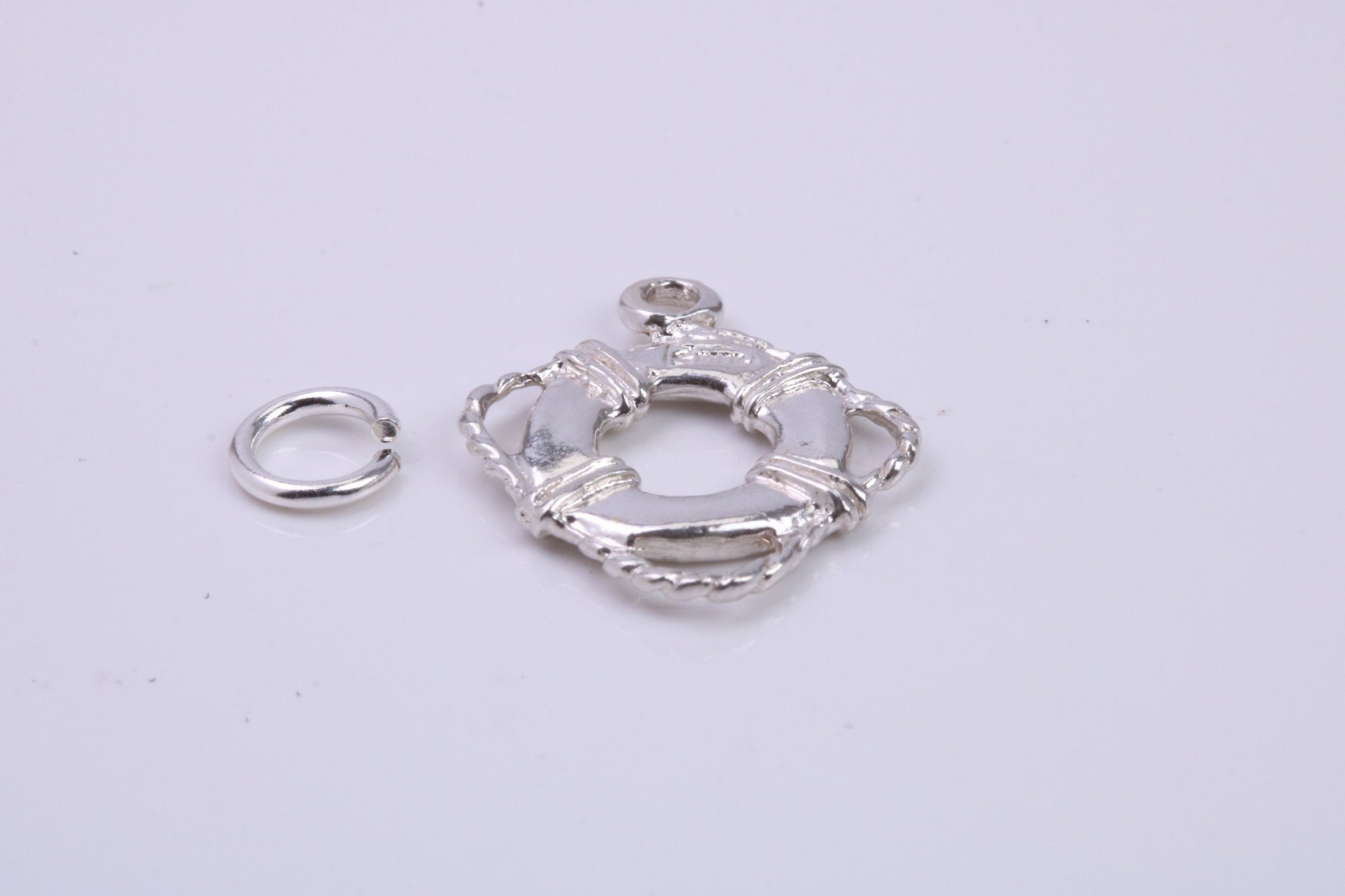 Lifebuoy Charm, Traditional Charm, Made from Solid 925 Grade Sterling Silver, Complete with Attachment Link
