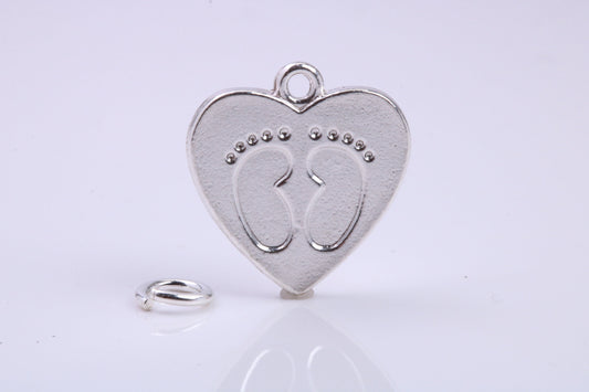 Foot Prints Charm, Traditional Charm, Made from Solid 925 Grade Sterling Silver, Complete with Attachment Link