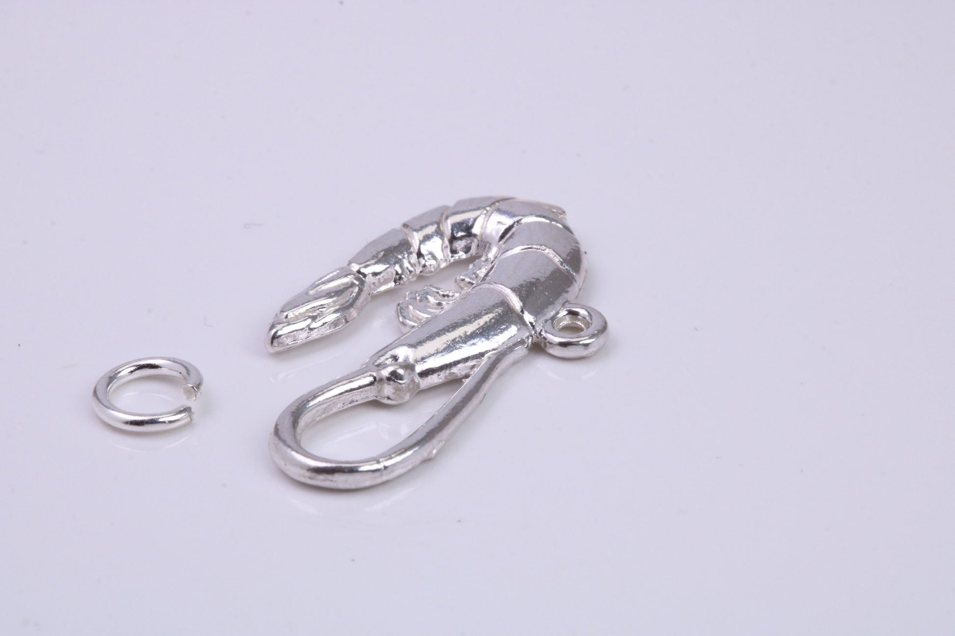 Shrimp Charm, Traditional Charm, Made from Solid 925 Grade Sterling Silver, Complete with Attachment Link
