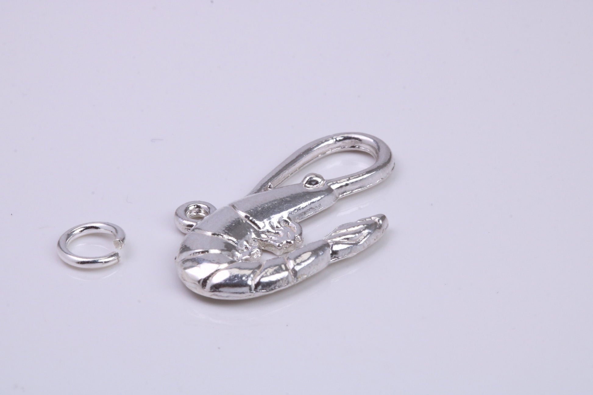 Shrimp Charm, Traditional Charm, Made from Solid 925 Grade Sterling Silver, Complete with Attachment Link