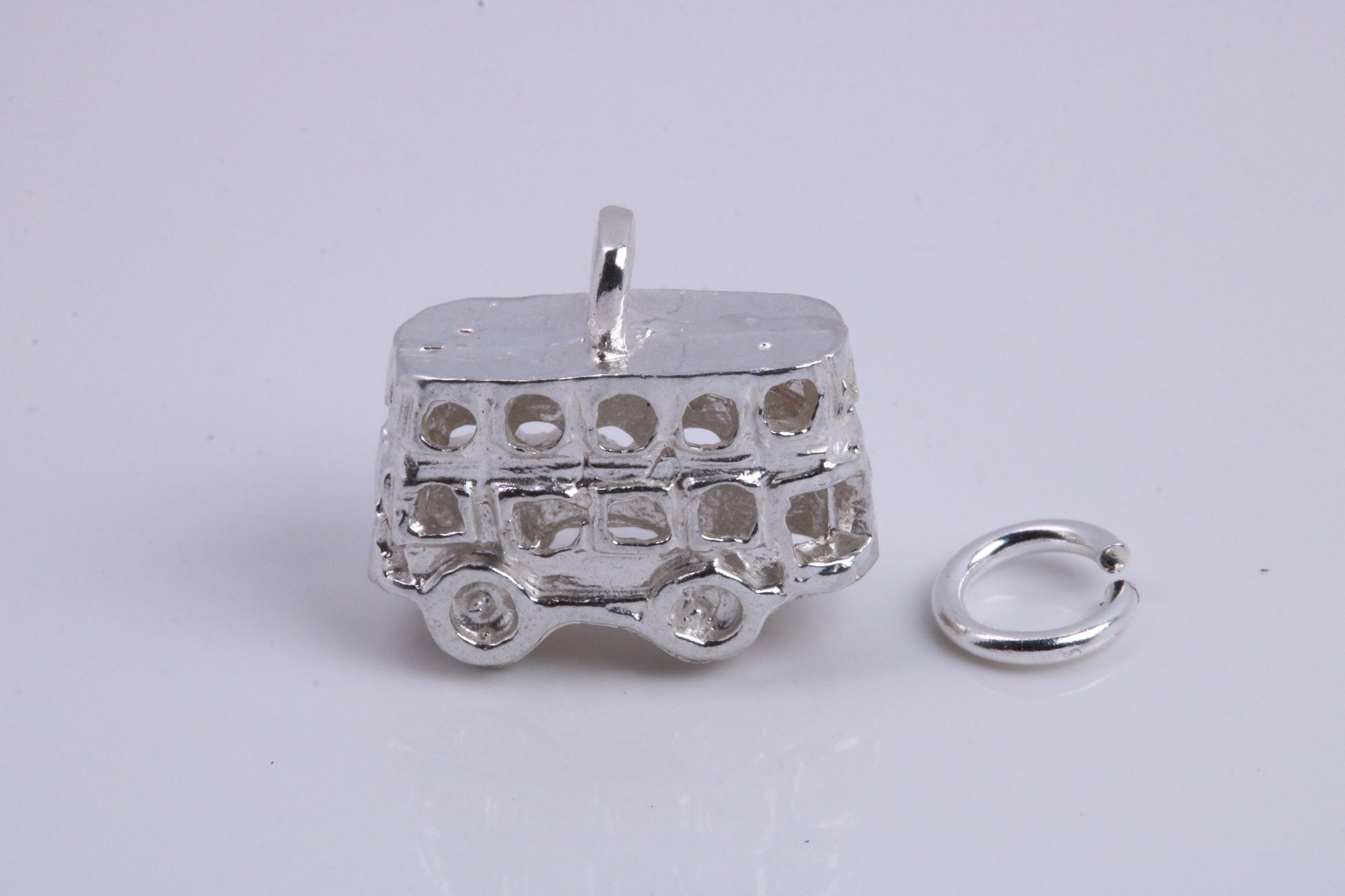 London Bus Charm, Traditional Charm, Made from Solid 925 Grade Sterling Silver, Complete with Attachment Link