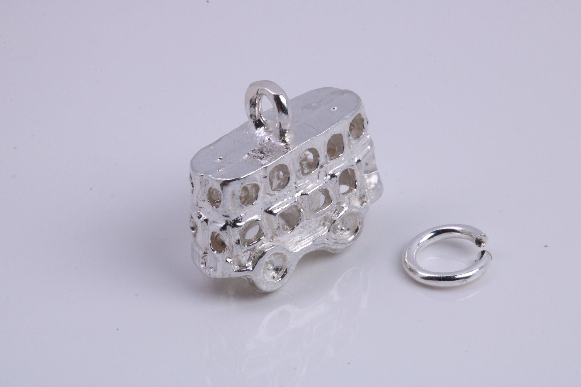 London Bus Charm, Traditional Charm, Made from Solid 925 Grade Sterling Silver, Complete with Attachment Link