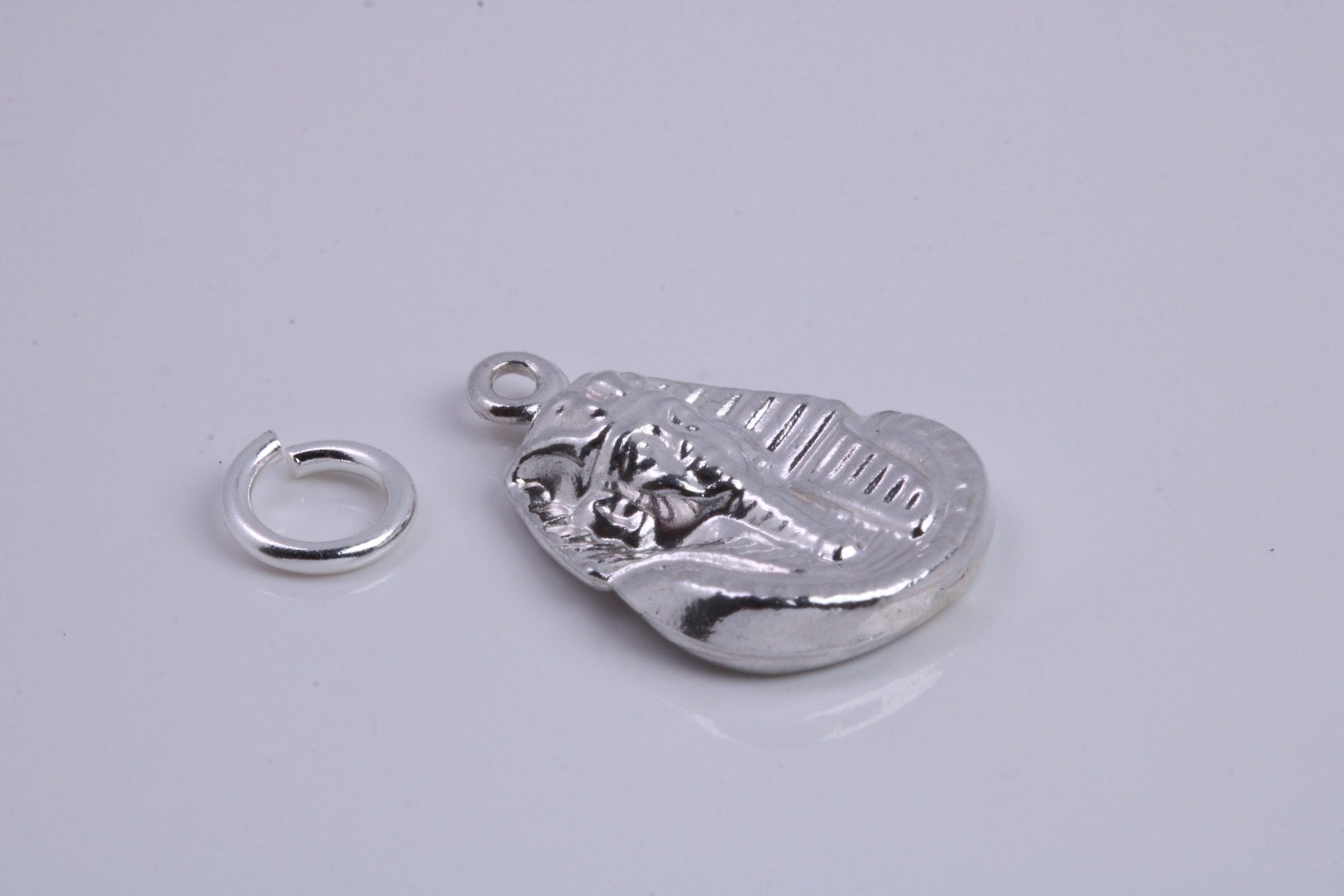 King Tutankhamun Charm, Traditional Charm, Made from Solid 925 Grade Sterling Silver, Complete with Attachment Link