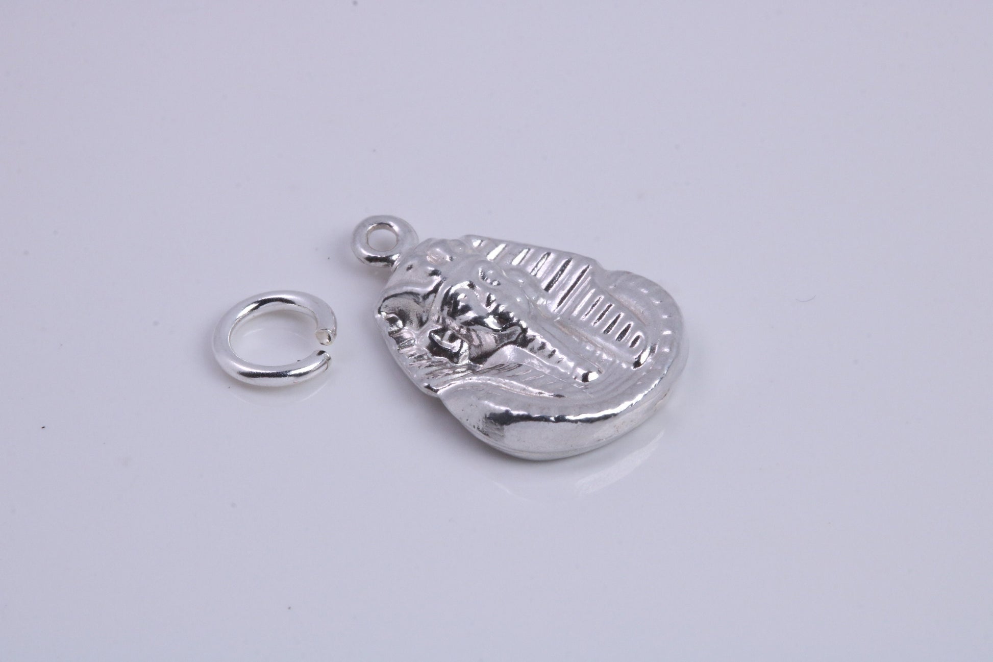 King Tutankhamun Charm, Traditional Charm, Made from Solid 925 Grade Sterling Silver, Complete with Attachment Link