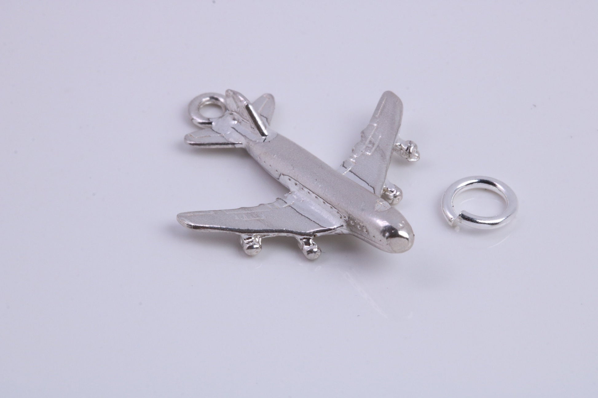 Jumbo Jet 747 Charm, Traditional Charm, Made from Solid 925 Grade Sterling Silver, Complete with Attachment Link
