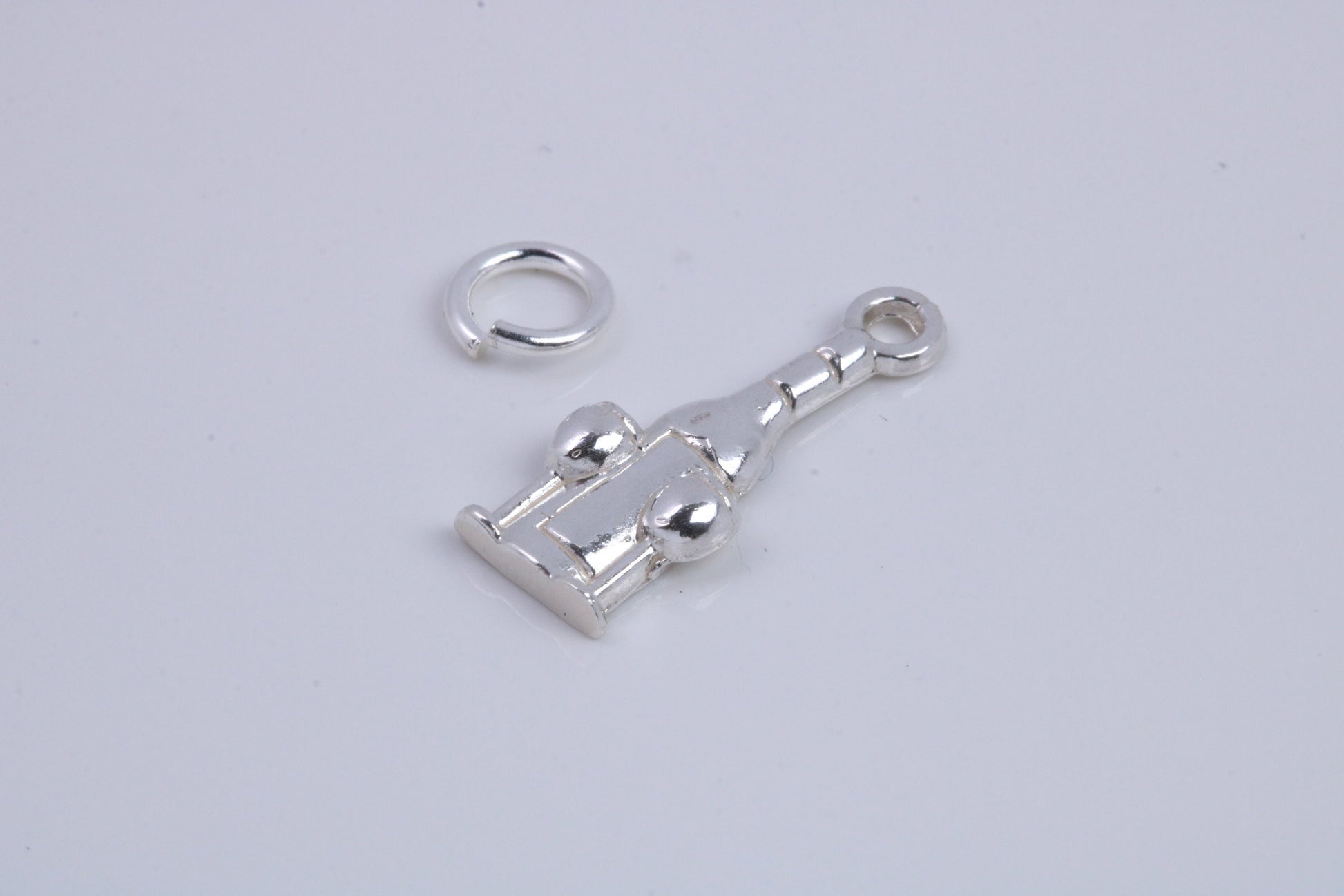 Wine Bottle and Glasses Charm, Traditional Charm, Made from Solid 925 Grade Sterling Silver, Complete with Attachment Link