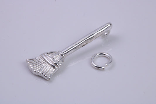 Witches Broom Stick Charm, Traditional Charm, Made from Solid 925 Grade Sterling Silver, Complete with Attachment Link