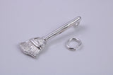 Witches Broom Stick Charm, Traditional Charm, Made from Solid 925 Grade Sterling Silver, Complete with Attachment Link