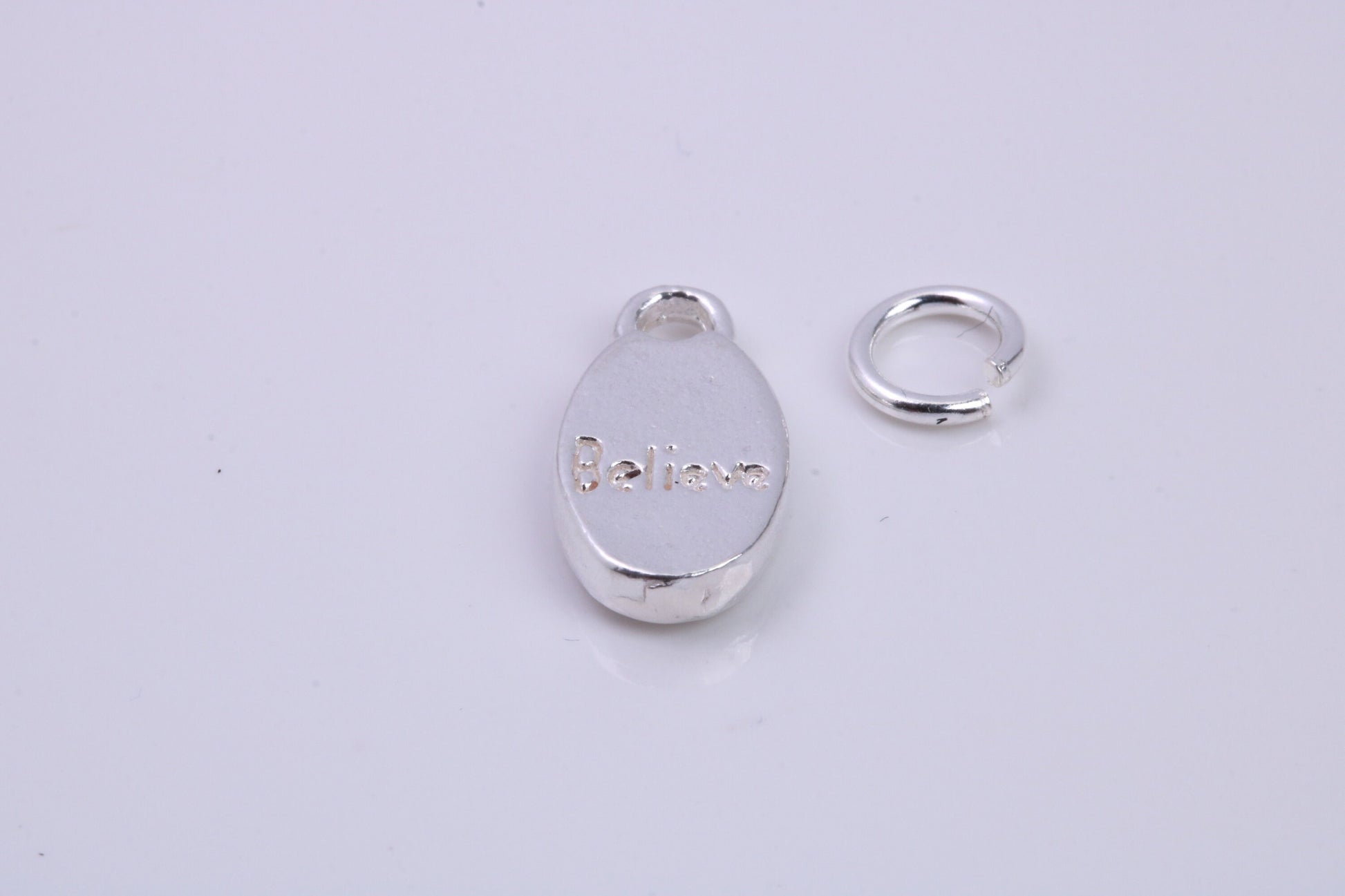 Believe Charm, Traditional Charm, Made from Solid 925 Grade Sterling Silver, Complete with Attachment Link