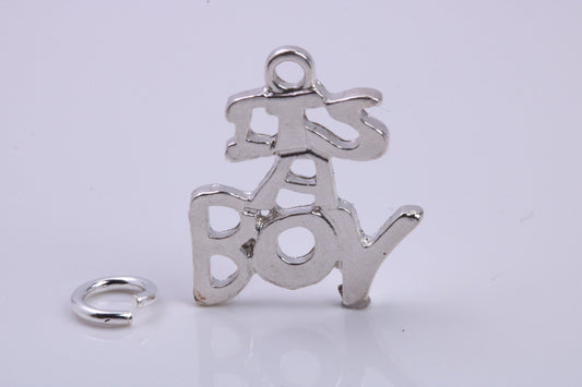It's A Boy Charm, Traditional Charm, Made from Solid 925 Grade Sterling Silver, Complete with Attachment Link