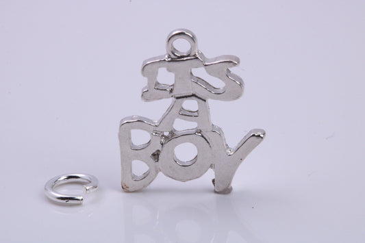 It's A Boy Charm, Traditional Charm, Made from Solid 925 Grade Sterling Silver, Complete with Attachment Link