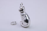 Large Sitting Cat Charm, Traditional Charm, Made from Solid 925 Grade Sterling Silver, Complete with Attachment Link