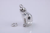 Large Sitting Cat Charm, Traditional Charm, Made from Solid 925 Grade Sterling Silver, Complete with Attachment Link