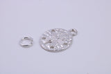 Flower Fossil Charm, Traditional Charm, Made from Solid 925 Grade Sterling Silver, Complete with Attachment Link