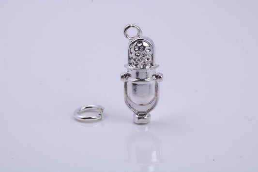 Antique Microphone Charm, Traditional Charm, Made from Solid 925 Grade Sterling Silver, Complete with Attachment Link