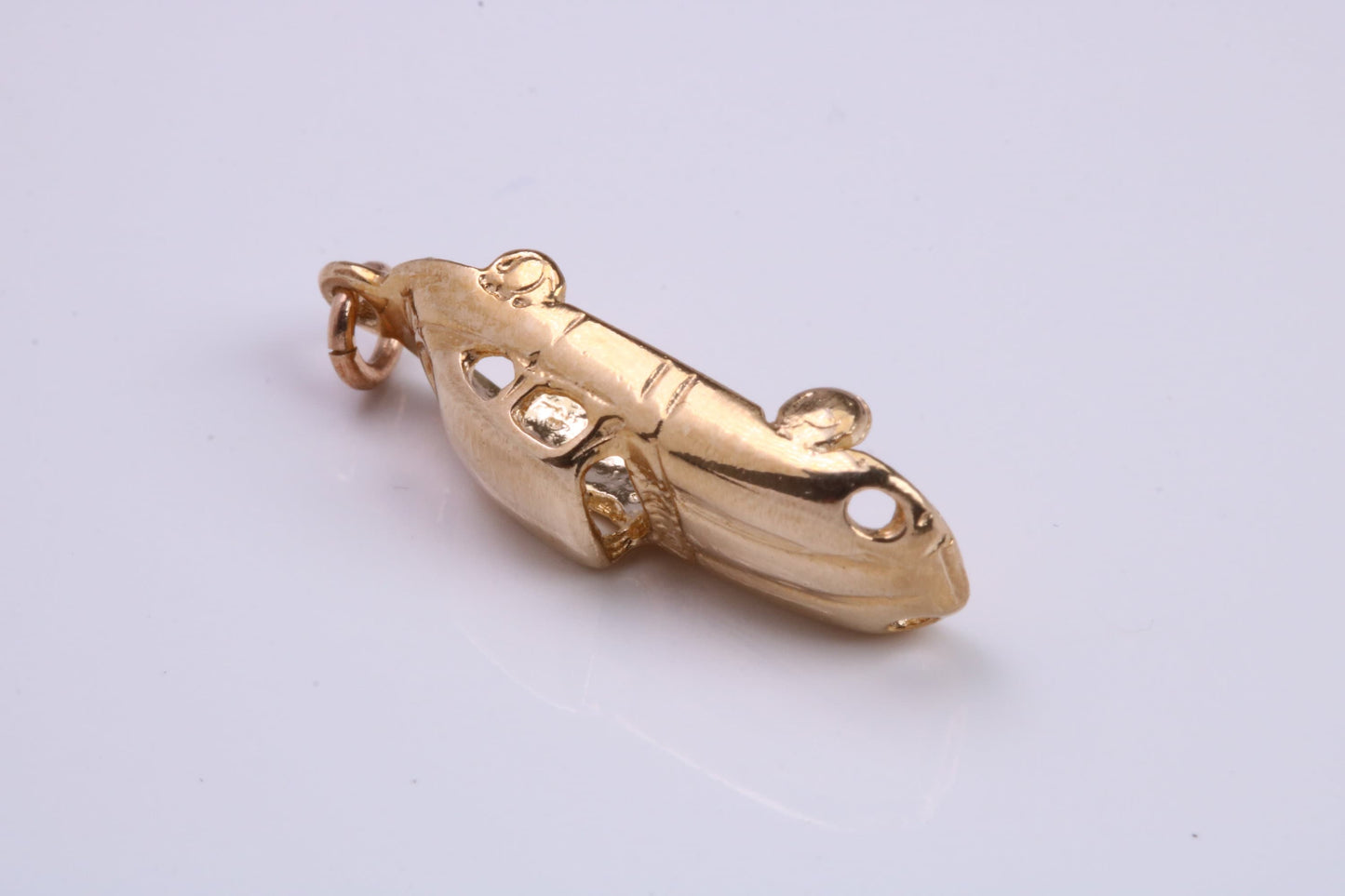 E Type Jaguar Car Charm, Made From Solid 9ct Yellow Gold, British Hallmarked and Complete With Attachment Link