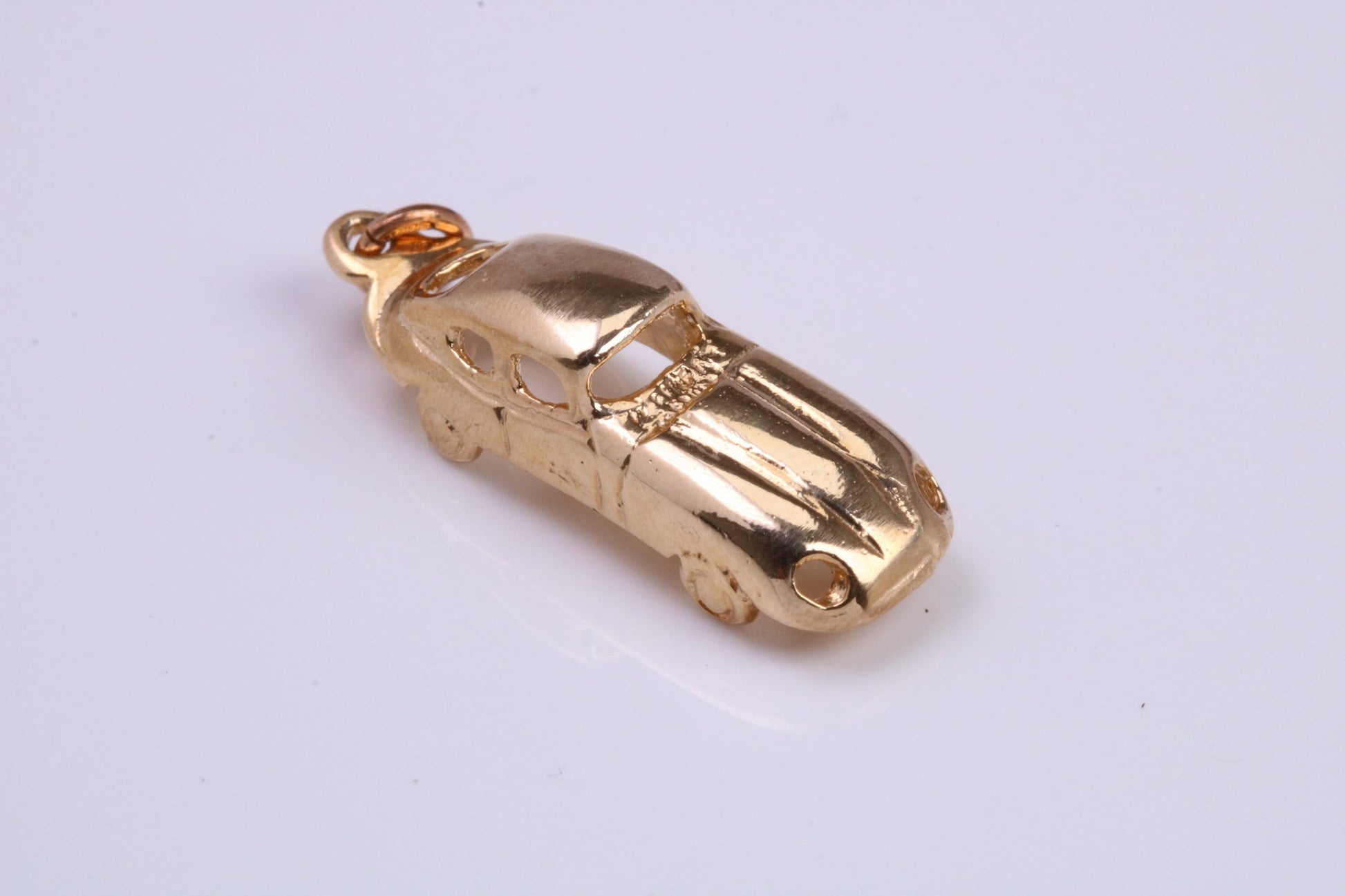 E Type Jaguar Car Charm, Made From Solid 9ct Yellow Gold, British Hallmarked and Complete With Attachment Link