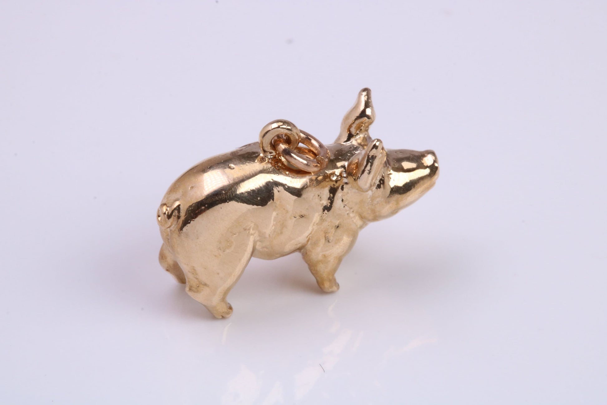 Farm Pig Charm, Made From Solid 9ct Yellow Gold, British Hallmarked and Complete With Attachment Link